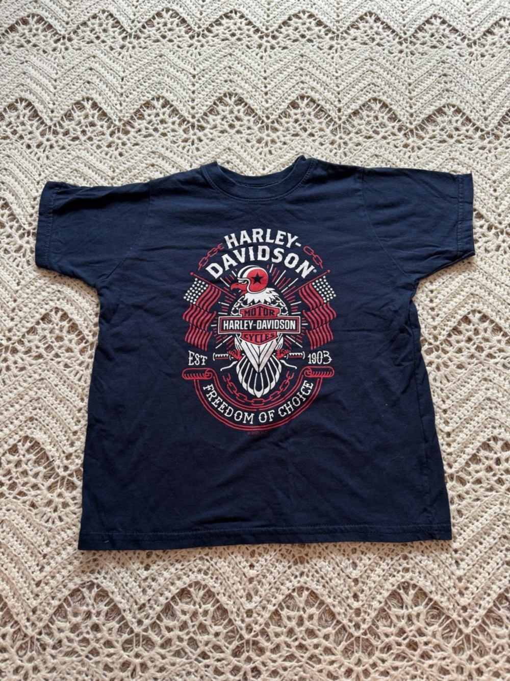 Harley-Davidson Black Tee Red Cream Eagle Graphic Size 5/6 Patriotic Graphic